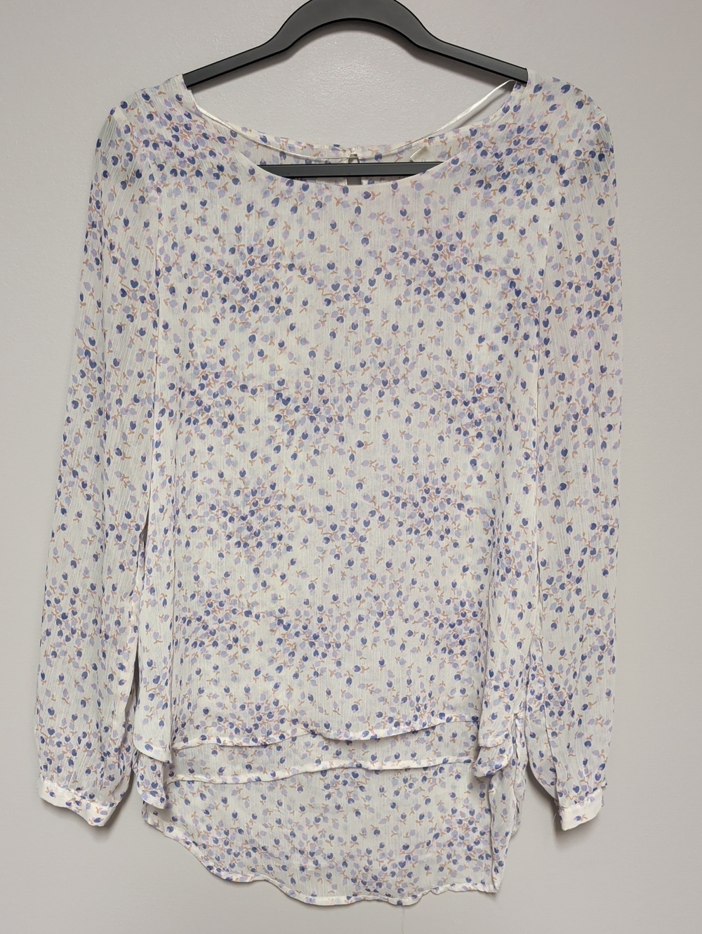 LC Lauren Conrad White Blouse with Lavender Dot Floral Print